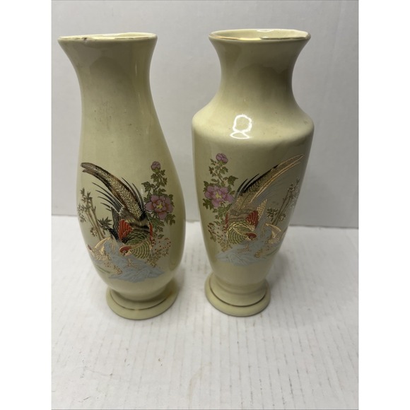 Other - Vintage Pair Of Japan Satsuma Porcelain Vase Cherry Blossom Gold